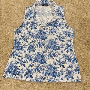 Tommy Hilfiger Blue and White Floral Blouse Large